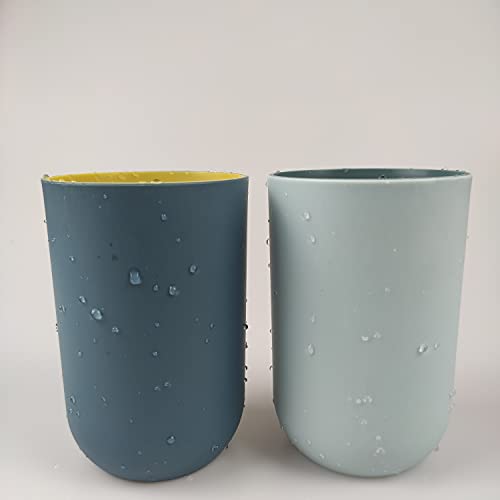 Reusable Drinking Cup Set, Large Capacity Bathroom Toothbrush Cup | Made of durable, reusable PP material, 300ml/10.5oz capacity for everyday use. Dishwasher safe - color: Light blue & Navy blue