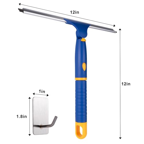 ITTAR 12 inch Rotatable Shower Squeegee for Glass Doors, Multi-Purpose Window Squeegee with Hook & Refill Rubber Blade, Bathroom Cleaner Tool for Shower Door Window Mirror Wall Car Windshield - size: 12 Inch
