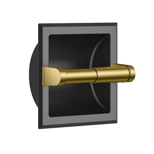 FORIOUS Recessed Toilet Paper Holder, Stainless Steel Durable Tissue Roll Holder Wall Mount for Bathroom Space Saving Design with Mounting Bracket, Wall Square Toilet Paper Dispenser, Black&Gold - color: Black&gold