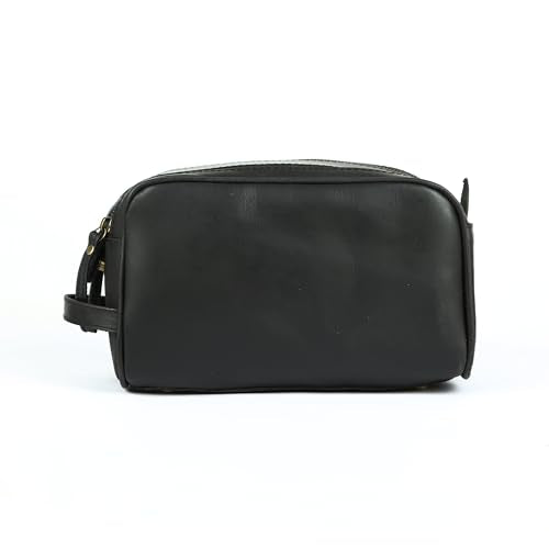 KomalC Travel Toiletry Bag – Premium Leather Dopp Kit for Men & Women with Water-Resistant Lining & Spacious Zippered Organizer - style: 1 Zip Classic Black
