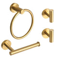 4 Piece Brushed Gold Stainless Steel Bathroom Hardware Set Include Hand Towel Ring, Toilet Paper Holder,and 2 Robe Towel Hooks,Bathroom Accessories Kit - color: Brushed Gold