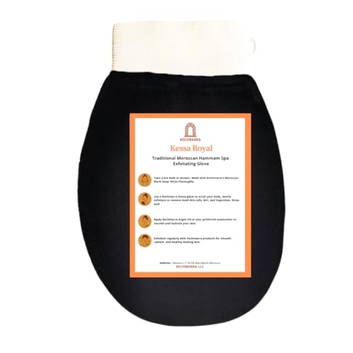 Moroccan Hammam Kessa Exfoliating Glove & Adjustable Back Scrubber Strap Set – Deep Cleansing Body Mitt + Shower Back Scrubber for Silky Smooth, Radiant Skin