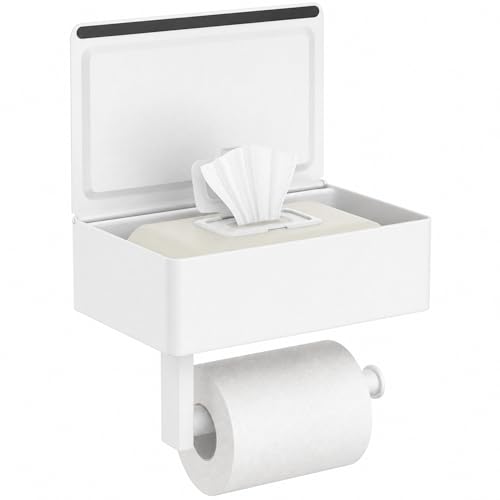 FORIOUS Toilet Paper Holder with Shelf, Sanitary Napkin Receptacle Tampon Holder, Wall Mount Toilet Paper Holder with Storage, Flushable Wipes Dispenser Fits for Bathroom Commercial(1, White) - color: White, size: 1 Pack-8" (L)