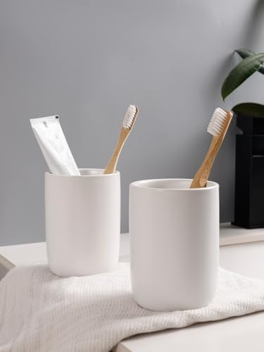 Bosilunlife Soap Dispenser and Toothbrush Holder Set - 11Oz Dish Hand Soap Dispenser Pump Ceramic Bathroom Counter Soap Toothbrush Holder Set White Bathroom Accessories Set - color: White-cylinder Liquid Pump & Toothbrush Holder