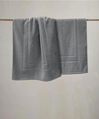 Feather & Stitch 2 Piece Towel Like Bath Mats (30x21 Inch) 100% Cotton Terry Bath Mats, Bathroom Shower Floor Mats [NOT A Bathroom Rug], Soft Absorbent Washable Mats - Dark Grey - color: Dark Grey