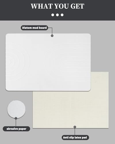Stone Bath Mat 24"x16" - Diatomaceous Earth Shower Mat, Quick Dry, Anti-Slip, Modern Design with Bonus Non-Slip Pad - Perfect for Home Safety and Style, White,Semicircle - color: White,semicircle