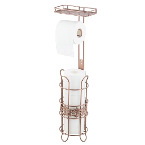 Toilet Paper Holder Free Standing, Adjustable Height, Tissue Paper Roll Dispenser with Shelf for Bathroom Storage Holds Reserve Mega Rolls Red Copper - color: Red Copper