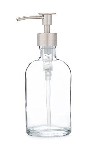 Rail19 Small Recycled Glass Soap Dispenser with Metal Pump - for Body Moisturizer, Liquid Hand Soap & Aromatherapy, 8oz (Luxe Stainless) - color: Luxe Stainless
