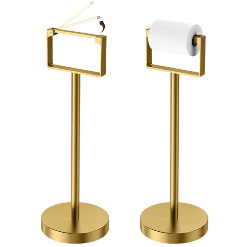 RUACQ Toilet Paper Holder Stand, Modern Freestanding Tissue Roll Holder for Bathroom, Durable 304 Stainless Steel and Weighted Base Toilet Paper Stand (Gold, 1 Pack) - color: Gold, size: Free Standing
