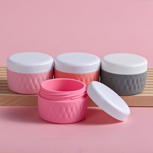Kuangre Travel Containers for Toiletries, Silicone Cream Jars BPA-Free, TSA Approved 2oz Travel Size Containers, Leak-proof Silicone Jars with Lid for Cosmetic Face Hand Body Cream (4 Pack) - color: Pink, size: 2 Ounces