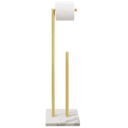 GZILA Toilet Paper Holder Stand Brushed Gold with Reserve, Marble Base Design, Free Standing Bathroom Tissue Roll Holder Freestanding, SUS304 Stainless Steel - color: Brushed Gold
