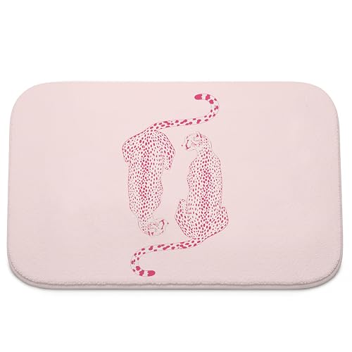 Preppy Pink Leopard Bath Mat | Cheetah Bathroom Rugs, Non Slip, 16x24 - color: Leopard