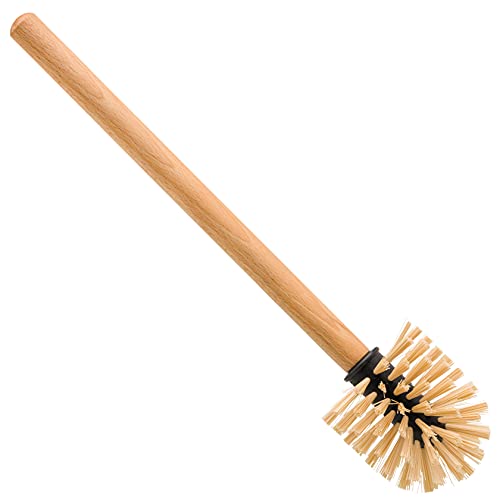 Redecker White Coated Metal Toilet Brush Set with High Grade Nylon Toilet Brush with Oiled Beechwood Handle, Replaceable Head, Vintage Design with Handle and Spout, Made in Germany - color: Toilet Brush With White Metal Holder