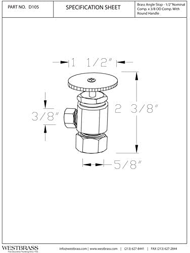 Westbrass D105-50 Round Handle Angle Stop Shut Off Valve, 1/2" Copper Pipe Inlet with 3/8" Compression Outlet, Powder Coat White - color: Powder Coat White, size: 1 Pack