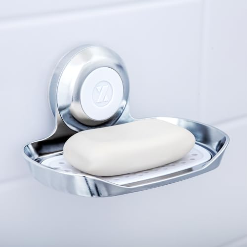 SlipX Solutions Strong Hold Soap Saver, Suction Cup Soap Holder, Must Have Universal Kitchen & Bathroom Shower Accessories (Chrome Finish, Single Tray) - color: Chrome Finish, size: Single Tray (1 Pack)