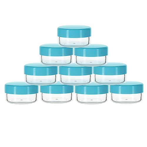 10 Gram Sample Containers with Lids, 10 Pack Sample Jars, Small Cosmetic Travel Container for Makeup, Lotion, Cream, Powder, 10 ML Mini Containers with Blue Lids - color: Blue