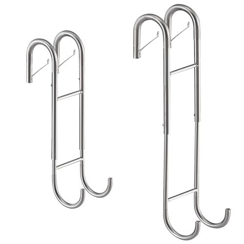 Shower Door Towel Hooks (2-Pack), 9"-13" Adjustable Over Glass Door Hooks | Fit for Frameless, Anti-Scratch Squeegee Holder, Towel Hanger for Bath Suits Rozer Robes Loofahs Shavers, Stainless Steel - color: Silver, Clip