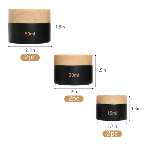 6Pcs Glass Lotion Cream Container with Lid Refillable Empty Sample Cosmetic Jar for Makeup Scrub Cream Toiletries Home Travel (Black,15ml,30ml,50ml) - color: Black, size: 15ml, 30ml, 50ml