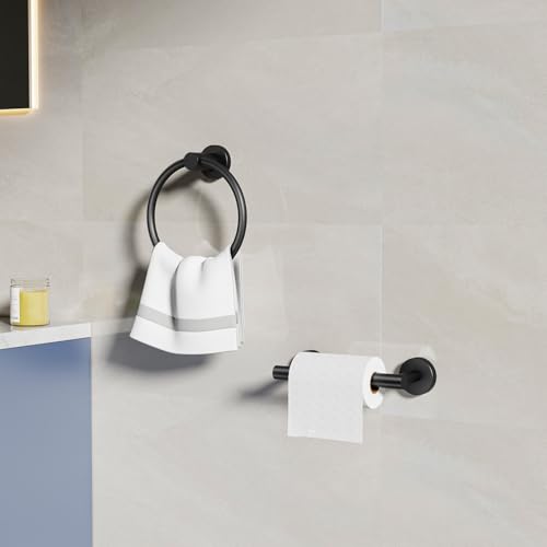 Matte Black Toilet Paper Holder Wall Mount & Towel Holder, Bathroom Hardware Set-SUS304 Stainless Steel Double Post Pivoting Tissue Roll Holder and Hand Towel Ring Set for Bathroom, RV - color: Matte Black
