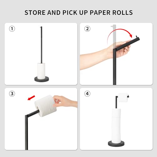 RFOUO Matte Black Toilet Paper Holder Stand 1 pc, Free Standing Toilet Paper Holder Stand,Bathroom Toilet Paper Storage with 2.7 Pounds Heavy Base for 4+1 Rolls,Toilet Tissue Holder - color: Matte Black