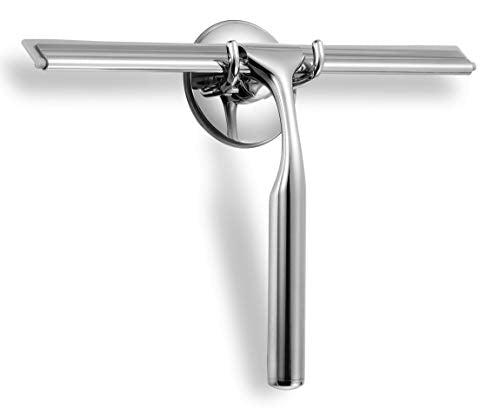 Ettori Shower Squeegee Clear Glass Wall Cleaner Stainless Steel with Suction Storage Hook -10'', Chrome - color: Chrome