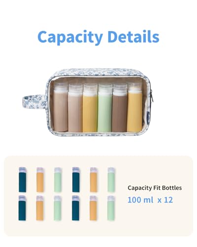 Narwey Clear Toiletry Bags for Traveling Women Men, Clear Travel Bags for Toiletries Makeup Bag Cosmetic Bag with Zipper, Make Up Organizer, Skincare Bag (Blue Flower) - color: X-Blue Flower