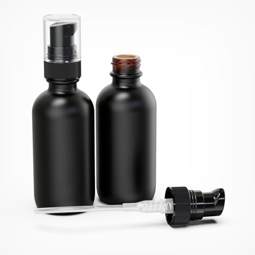 12Pack 2oz Black Glass Pump Bottles, 60ml with Black Pump, Empty Refillable Travel Small Container For Lotion Cream Essentil Oil Shampoo (60mlpumpBLK) - size: 2oz Black Glass