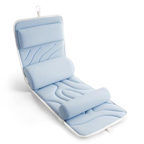 Sunlit Ultra Soft Full Body Bath Pillow for Bathtub, Luxury Thick Tub Pillow for Head Neck Back Support with Lumbar Pillow Multi-Function Stopper, Spa Pillow with Strong Suction Cups, Bath Accessories - color: Pastel Blue