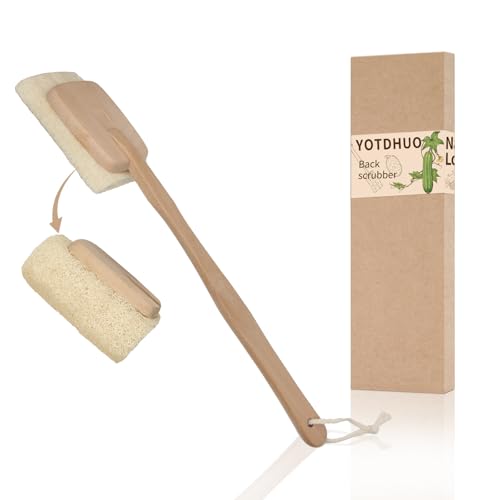 Natural Loofah with Handle,Back Scrubber for Shower Exfoliating Luffa On a Stick (1Pack) (Brush) - color: Brush