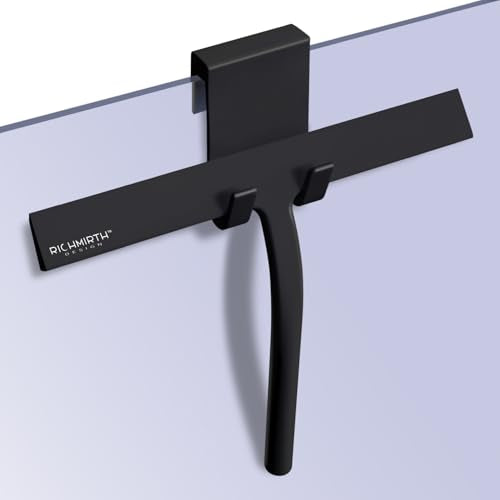 Silicone Rubber Blade & Hook Shower Window Squeegee 11" in Width Silicone Car Squeegee Bathroom Squeegee for Shower Squeegee for Shower Doors Car Window-Black - color: Black, size: 11 Inches