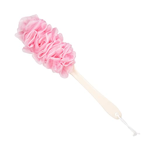 Lufa Back Scrubber for Shower, Anti-Slip Long Handle Bath Sponge Shower Brush, Soft Nylon Mesh Back Cleaner Washer, Loofah on a Stick Body Brush for Women&Men (Pink)