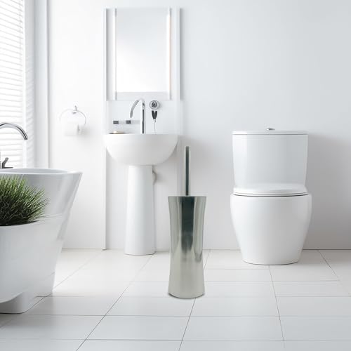 Vince Camuto Toilet Bowl Brush with Holder, Durable Bathroom Cleaning Tool, Modern Design for Easy Toilet Maintenance, Bathroom Cleaner Brush for Efficient Cleaning and Hygiene - color: Chrome