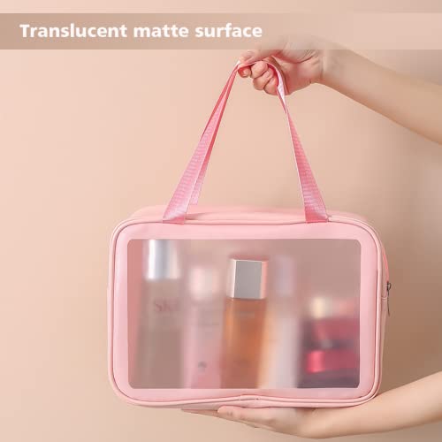 DAPOWER Travel Toiletry Bag for Women, Matte Translucent Toiletry Bag with Handy Handle, Makeup Cosmetic Organizer Bag for Travel Toiletries Accessories (Pink) - color: Pink