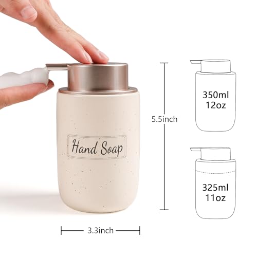 BosilunLife Foaming Soap Dispenser Set - Apricot Ceramic Foam Hand Soap Dispenser 12oz with Rust Proof Pump, Easy Pressing & Refillable,4Pcs Clear Stickers for Kitchen, Bathroom - 2 Pack - color: Apricot-foam Pump
