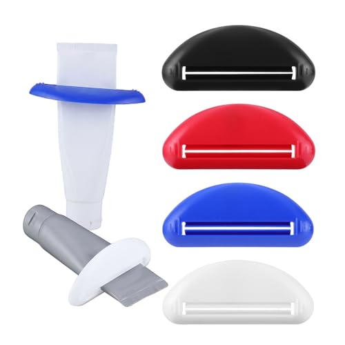 4 Pcs Toothpaste Tube Squeezer, Plastic Toothpaste Roller Dispenser Tube Squeezer Tool for Bathroom Cream, Facial Cleanser