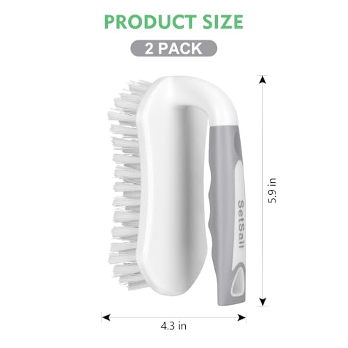 SetSail Scrub Brush, Heavy-Duty Scrub Brushes for Cleaning with Stiff Bristles Cleaning Brush for Shower, Bathroom, Carpet, Kitchen and Bathtub Scrubber - 2 Pack - color: Grey White