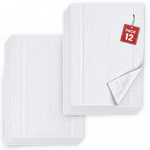 Pearl Linens Pack of 12 100% Cotton Bath Mat 18x25 inches, Soft & Absorbent Quick Dry Bathroom Mat Set, Not Bathroom Rugs, After Shower Mat, Bath Tub Mat, 781 GSM, Machine Washable, White - color: White, size: 18x25 - Set of 12