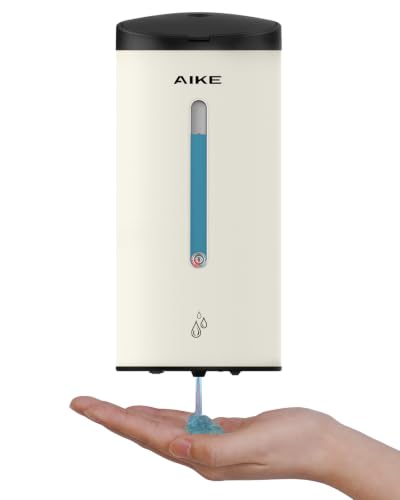 AIKE Classic Automatic Soap Dispenser,25oz for Bathroom,Mattewhite AK1205E | 5-Level Adjustable and Savety Key for Bathroom(4*AA Batteries Not Included),No-drill,Screw Wall mount Design for Space-Saving - color: Mattewhite Stainless Steel