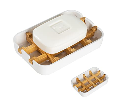 Classic Bamboo Fiber Soap/Sponge Dishes, Bar Sink Soap Holder, Bathroom Small Soap Tray, White - color: White