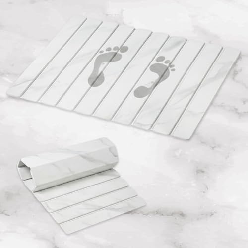 Stone Dish Drying Mat 24" x 16" – Dish Drying Stone Mat – Large Diatomaceous Earth Drying Mat with Non-Slip Base – Quick Dry Kitchen Drying Pad for Dishes, Glassware & Bottles (Marbled White) - color: Marbled White