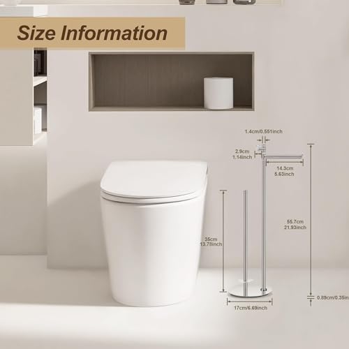 BVL Toilet Paper Holder Stand with Hook, Brushed Nickel Stainless Steel 304 Weighted Toilet Paper Holder Stand, Bathroom Freestanding Toilet Paper Holder Holds 5 Rolls - color: Brushed Nickel