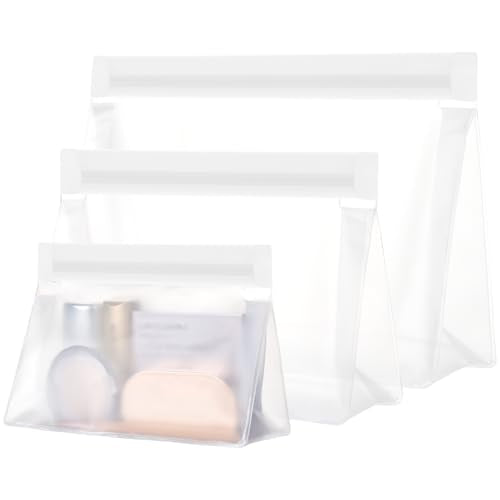 PACKISM Leak Proof Clear Toiletry Bag - Sealed TSA Approved Toiletry Bag with Reinforced Seams, Reusable and Easy to Clean, Clear Travel Bags for Toiletries, Food-grade PEVA, 1L+1M+1S, White - color: 0-1L 1M 1S-A White