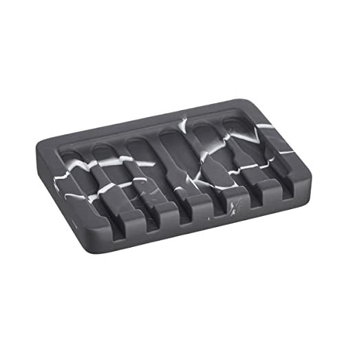 INIUNIK Self Draining Soap Dish - Marble Look Soap Holder Tray Savers Box Container Sponge Holder for Bathroom Shower Kitchen, Black - color: Black-1 Pack