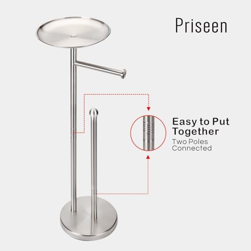 Toilet Paper Holder Stand with Phone Shelf, Freestanding TP Holder, Holds 5 Rolls, Stainless Steel (Brushed Nickel) - color: Brushed Nickel