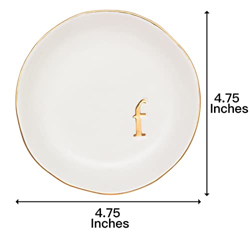 COLLECTIVE HOME Ceramic Jewelry Tray, Trinket Dish, Gifts for Women (F) | Mother's Day, Birthday, Christmas, Engagement Gifts, Vanity, Nightstand Decor, Embossed Gold Monogram Ring Dish with Gift Box - color: F