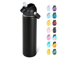 Fijinhom 24oz Insulated Stainless Steel Water Bottle, Wide Mouth Double Wall Vacuum, Silicone Straw, Sweat & Leak Proof, BPA Free Insulated Water Flask for Travel, Keep Cold 24h Hot 12h, Black - color: Black, size: 24 Ounces