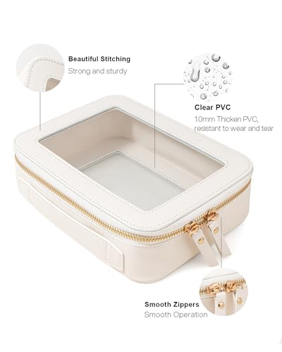 Travel Clear Makeup Bag Set, TSA Approved Cosmetic Bag Case with Zipper Portable Makeup Pouch Toiletry Bag Traveling Cosmetic Organizer Storage Bag Car Organizer Car Essentials - color: Mini+Large White