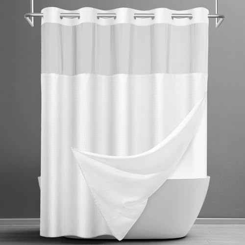 SORTTO No Hook Shower Curtain with Snap in Liner Set Waffle Shower Curtain for Bathroom Hotel Style Fabric Waterproof Inner Liner，71" W x 74" H, White - color: A - White, size: 71"W x 74"L (Pack of 1)