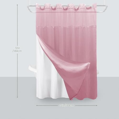 Inhousolu No Hook Shower Curtain with Snap-in Fabric Liner, Waffle Weave 230 GSM Polyester, Weighted Hem, Water Repellent Washable, Mesh Top Window 72" W x 72" L Pink - color: Pink, size: 72"W x 72"L (Pack of 1)