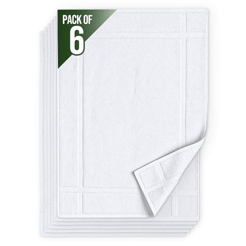 Pearl Linens Pack of 6 100% Cotton Bath Mat Towels, 20x30 inches, Soft & Absorbent Floor Towels for Bathroom, Not Bathroom Rugs, After Shower Mat, 687 GSM, Machine Washable, Airbnb Essentials, White - color: White, size: 20x30 - Set of 6